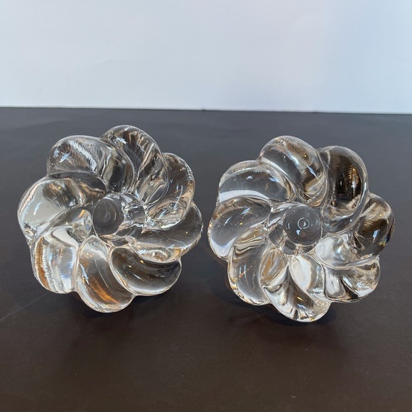 Pair of Crystal Glass Candlesticks in a Floral Design - Picture 6 of 13